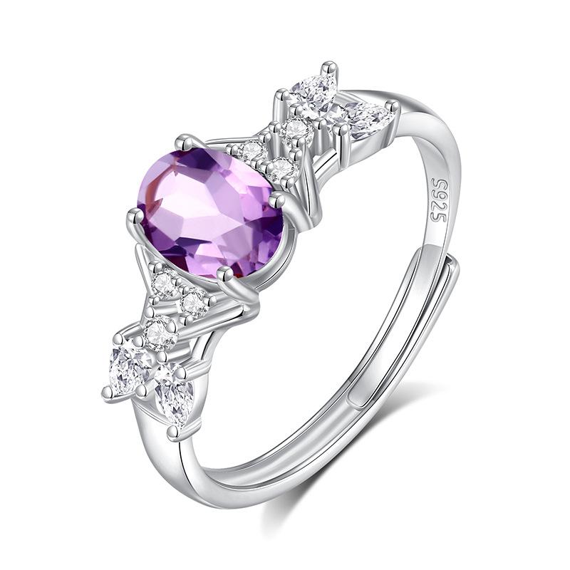 

S925 Sterling Silver Natural Stone Ring for Women, Japanese Style Elegant Crystal Band, Adjustable Dainty Jewelry, Daily Wear & Gift for Girlfriend alive