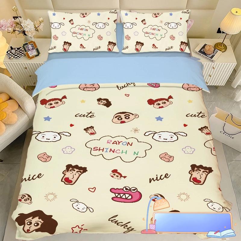 Boy Girl Crayon Shin-chan Bedding Set Pillowcase 2/3/pcs Shin-chan Duvet Cover Adult Children Gift Single Double Large Size