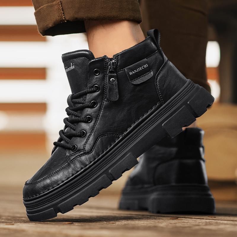 High Top Work Shoes New Men Leather Boots Spring Comfortable Soft Sole Classic Business Casual Ankle Boots Sneakers Botas Hombre