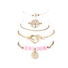 Tree Of Life Grey Pearl Love Map Bead Chain Hollow Flower Wind Bracelet Set