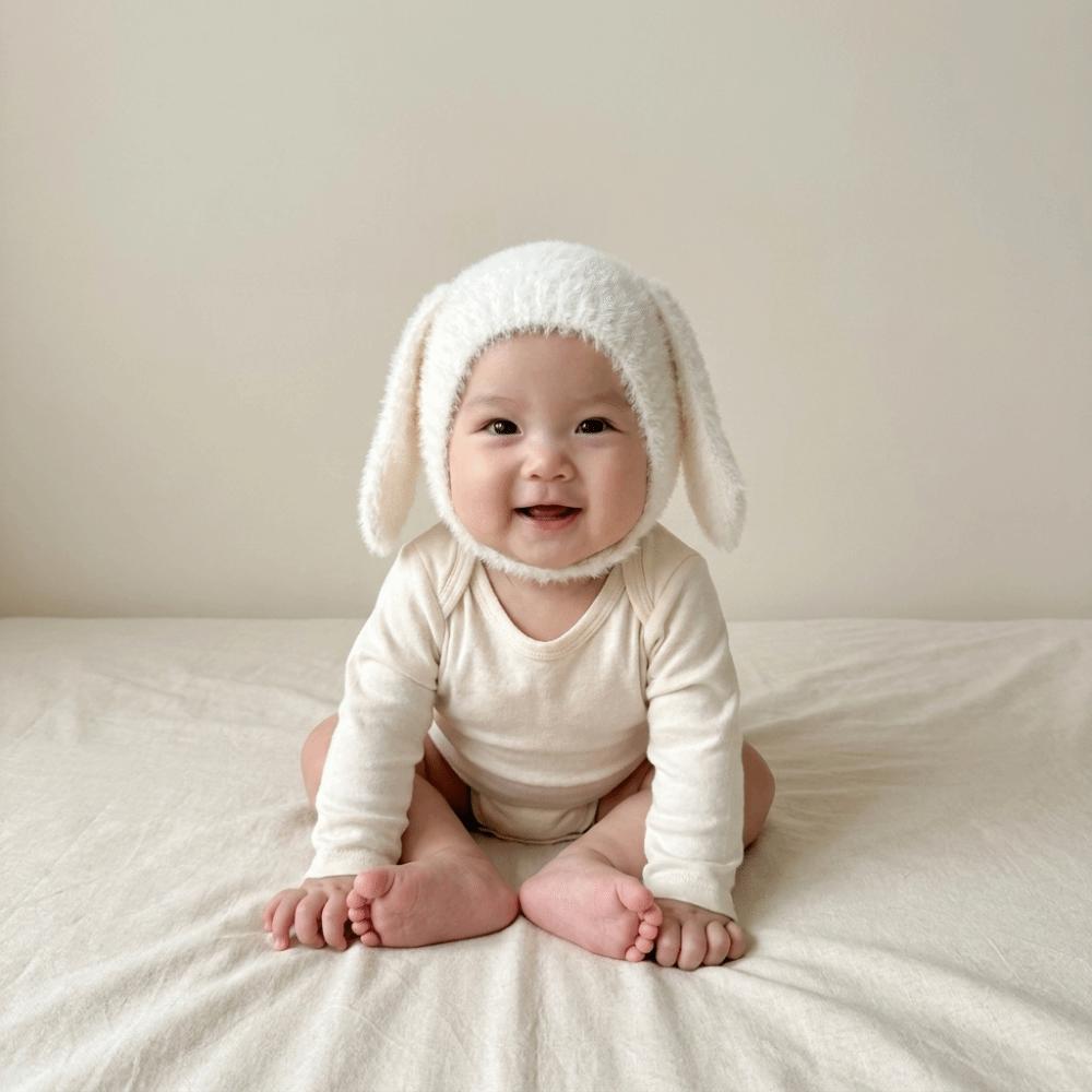 Solid Color Baby Pullover Cap Cartoon Kids Woolen Hat Personality Rabbit Ear Knitted Hat  Warmer