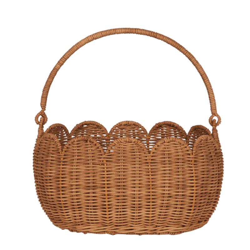 

Wicker Woven Rattan Bag Handmade Picnic Basket Bags for Women Bohemian Travel Straw Beach Bags Flower Storage Handbag Purses 32x23x15.5cm