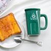 Funny Trash Can Shaped Mug with shovel shaped spoon, Creative Ceramic Trash Can-shaped Coffee Mug, Breakfast Cup Microwave Safe