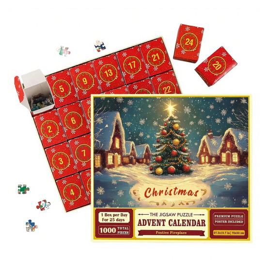 1000Pcs/Set Christmas Jigsaw Puzzle Advent Puzzle 2025 24 Days Educational Puzzle Xmas Countdown Calendar Decoration Holiday Party Gift