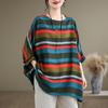 Short Sleeve Plus Size Cotton Vintage Stripe Casual Loose Long T Shirt Tops Women Summer T-shirt