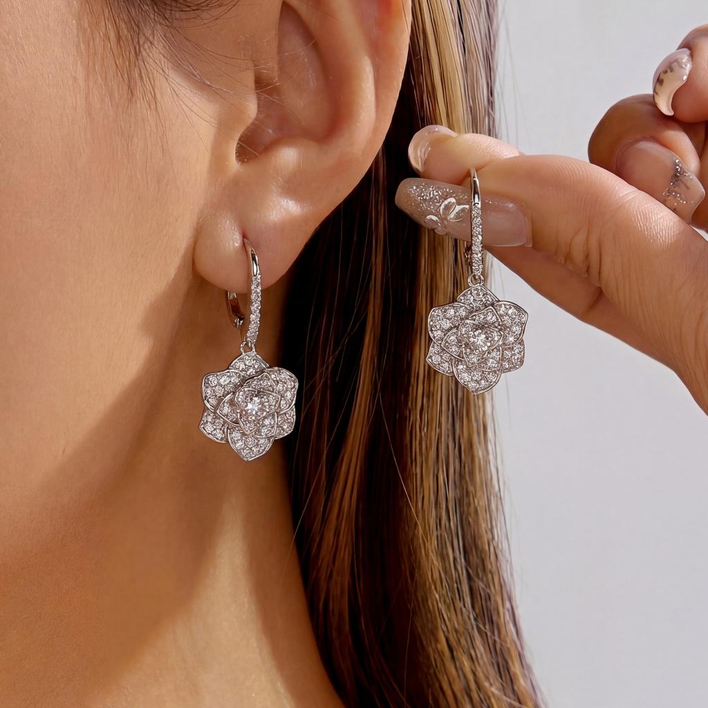 Luxury Geometric Zircon Crystal Earrings for Women Silver Color Rhinestone Long Tassel Dangle Earrings Wedding Party Jewelry