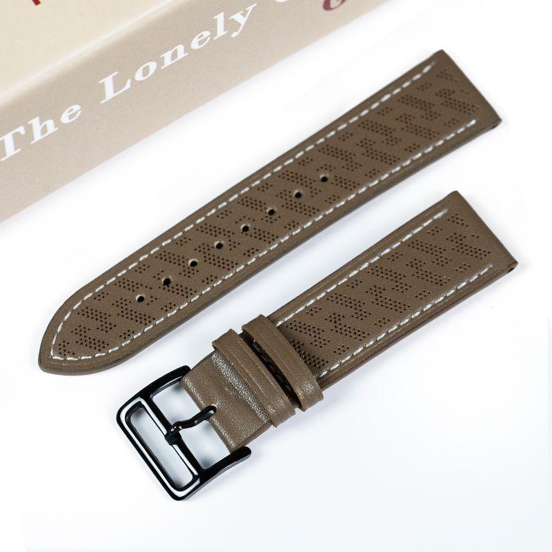 22mm Calf Leather Universal Watch Band for Smart Watch-Genuine Leather Calf Leather Breathable Open Hole Watch Band for Huawei Watch Xiaomi Watch