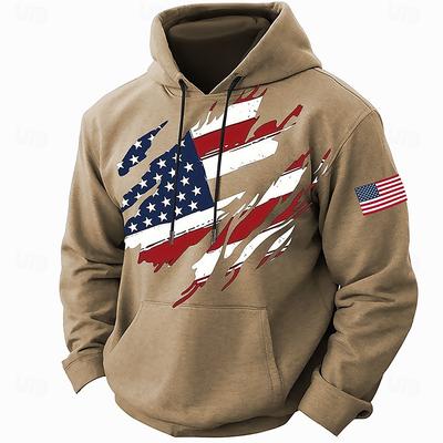Vintage Men's Hoodies USA Flag Graphic 3d Print Hooded Sweatshirts Street Fashion Long Sleeve Oversized Y2k Hoodie Men Clothing