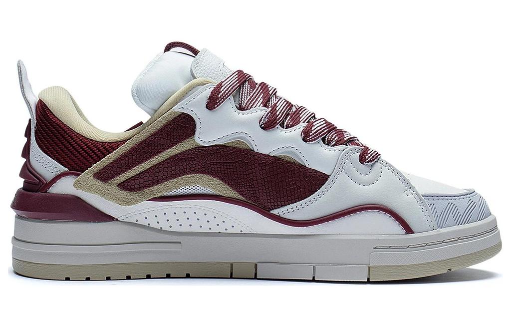 Li Ning Wave Golden Slip Resistant Abrasion Resistant Low top Skateboard Shoes Men's White Red AECS073-6