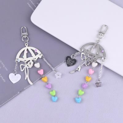 Lovely Heart Umbrella Keychain Fashion Bags Pendant Stylish Keyring Aesthetic Bag Charm Accessory For Women Gifts