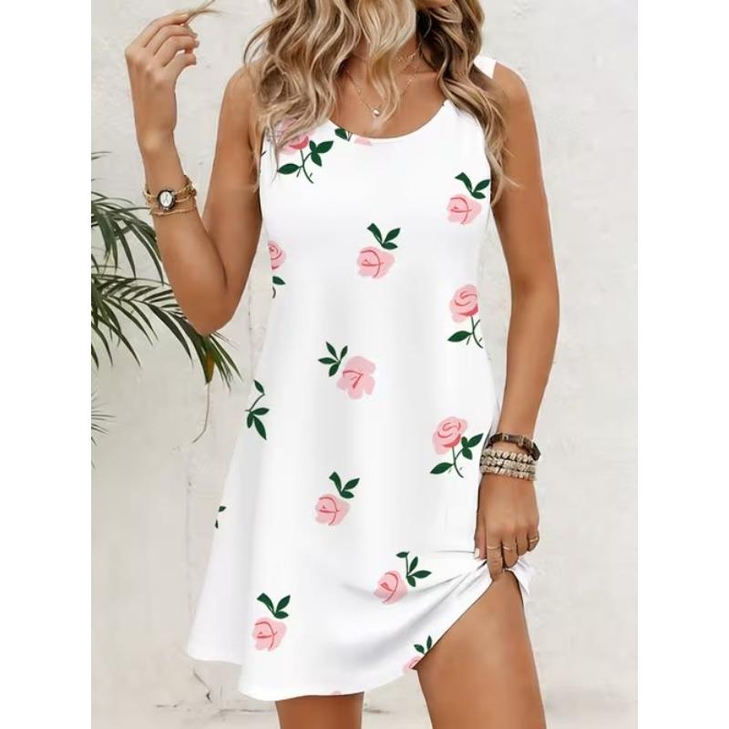 Abito da Donna Vintage Stampato Senza Maniche Girocollo Ampio Morbido Comodo Taglie Forti