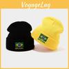Brazilian Flag Embroidered Knit Beanie With Windproof Warmth For Outdoor Casual Wear