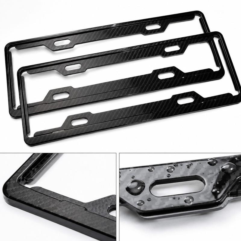 Carbon Fiber Pattern Car License Plate Frame 1.0mm Thick Large Hole for Blue & New Energy Plates, Silver Black Carbon