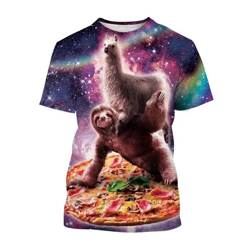 Huiteng Grappig Galaxy Luiaard T-shirt Voor Mannen Kinderen Casual Dieren Pizza 3d Print T-shirt Streetwear Tops Plus Size Korte Mouw T-shirts XL