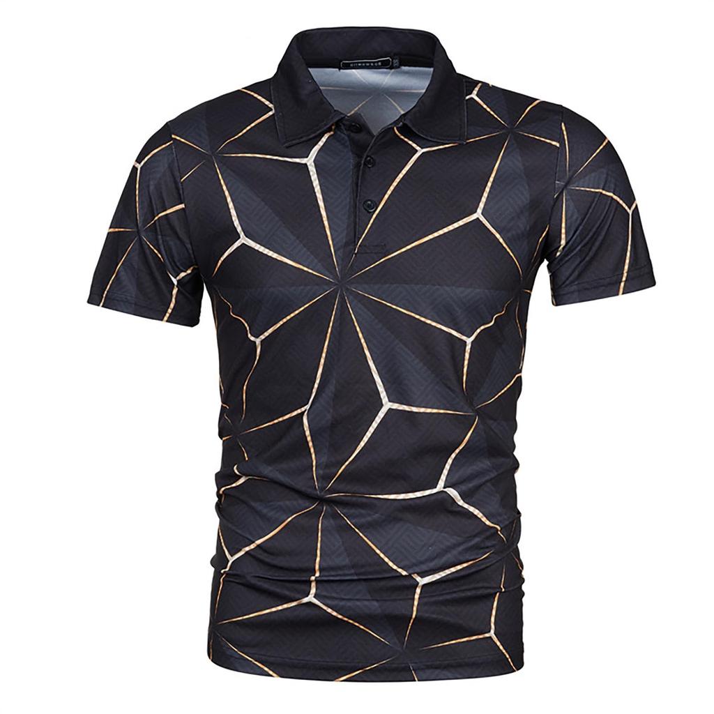 New Men's Summer Fashion Casual 3D Printing Tops Shirt Lapel Casual Short Sleeve Top