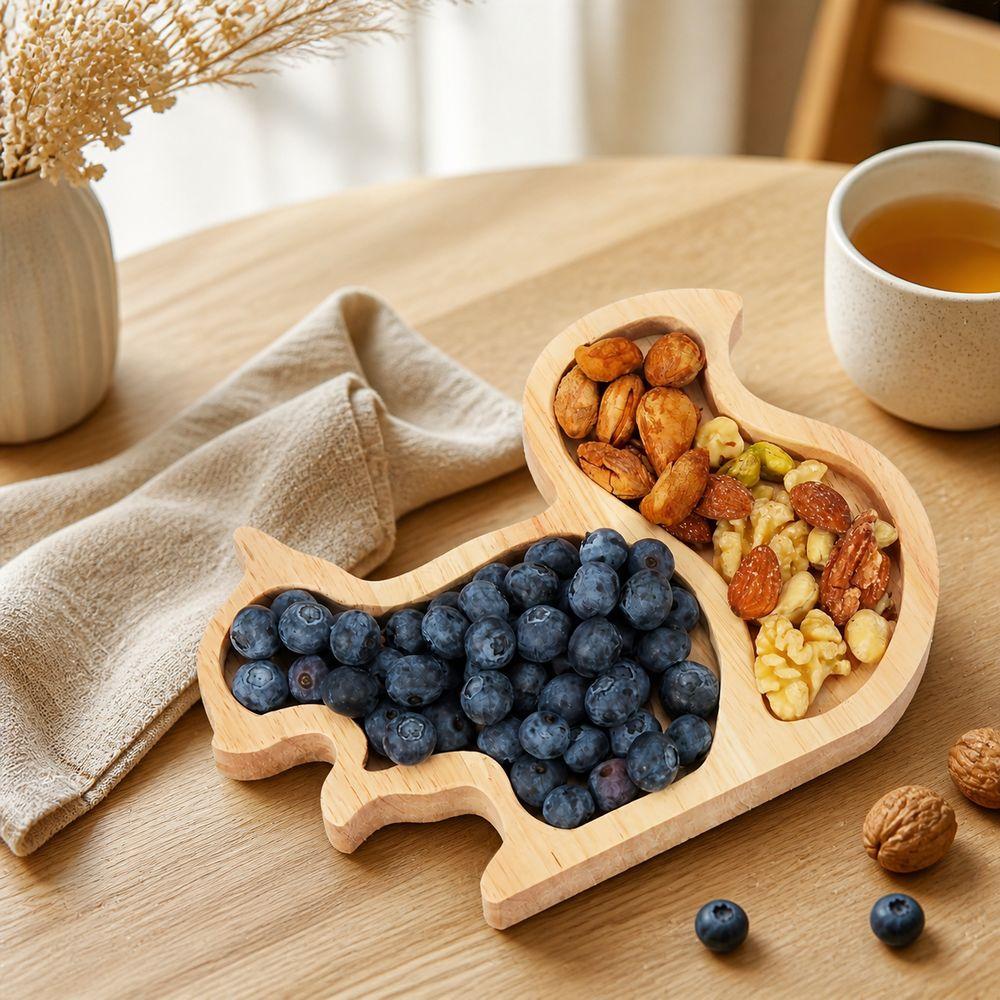 Wood Squirrel Wooden Snack Tray Squirrel Fruit Shape Double Dish Holder Home Decor