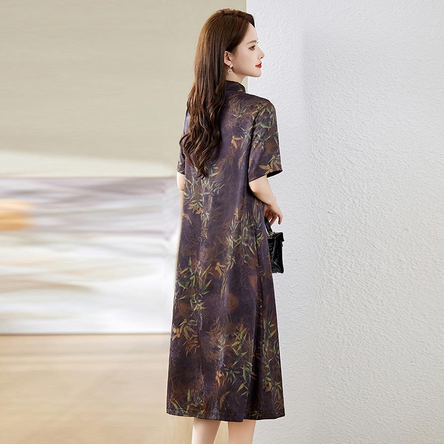 New improved high-end cheongsam big-name fragrant cloud yarn silk middle-aged and elderly dress