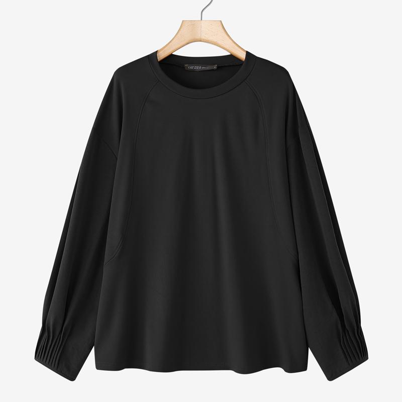 

ZANZEA Женские повседневные футболки с круглым вырезом, свободные, с длинным рукавом 5XL чёрный