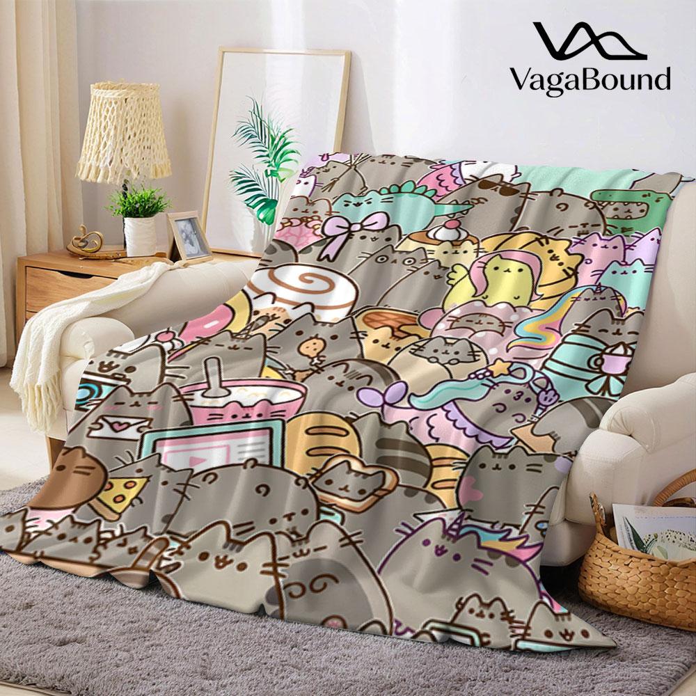 Cute Pusheen Cat Flannel Blanket Warm Soft Halloween Christmas Couch Warm Cozy Decorative Decor Gift for All Season