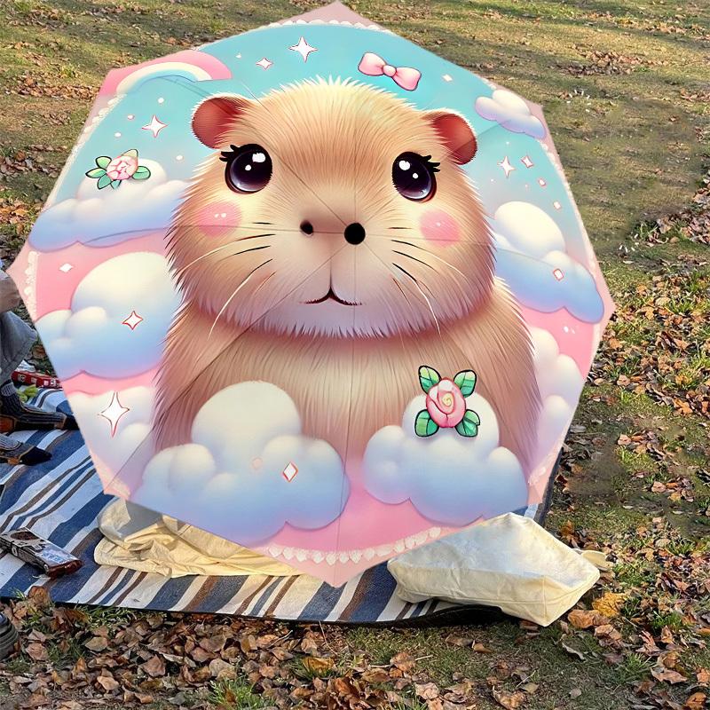 1PC Hamster Clouds Automatic Open/Close Umbrella with Windproof, 8-Rib Sturdy Canopy, Durable Ribs, Fashionable Design, Outdoor Accessory, Fun Prin, H