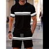 Comfortable Versatile Men's Striped Printed Sportswear Fashionable Simple Short-sleeved Shorts Set Casual Sport Wear Men’s
