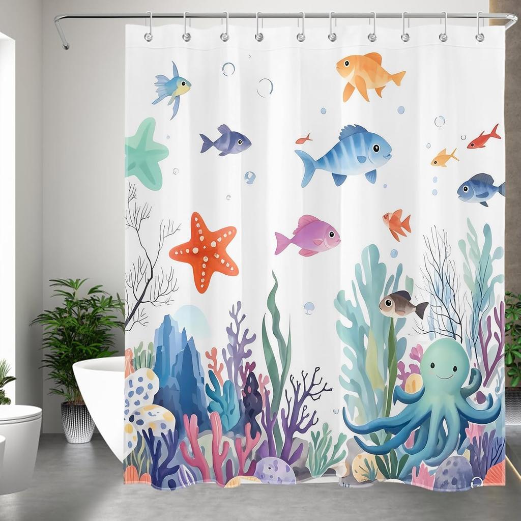 Cute Funny Dinosaur Shower Curtain for Kids Bathroom, Cartoon Dino Floral Plant Pattern White Polyester Fabric Animal Bathroom