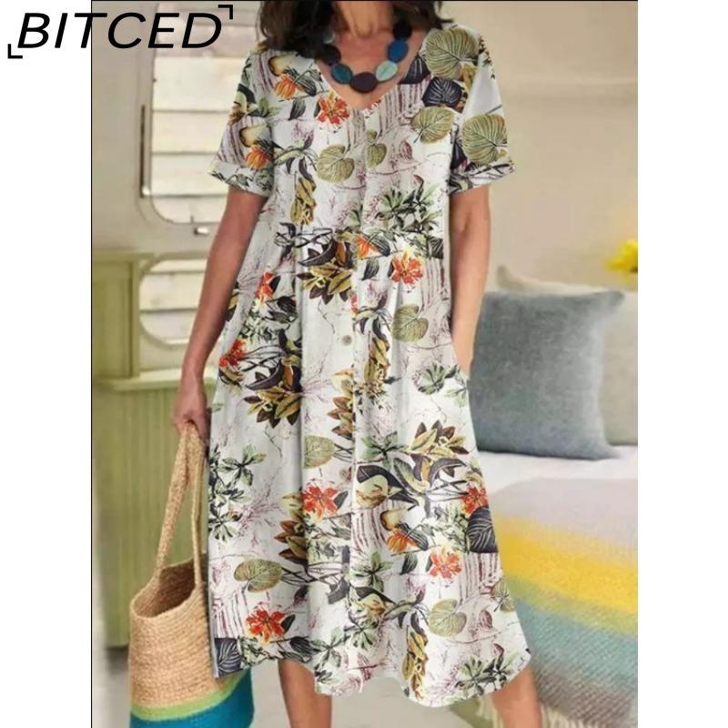 BITCED Dámská móda Léto Jaro Jednobarevný potisk Neformální šaty s krátkým rukávem a výstřihem do V s vysokým pasem