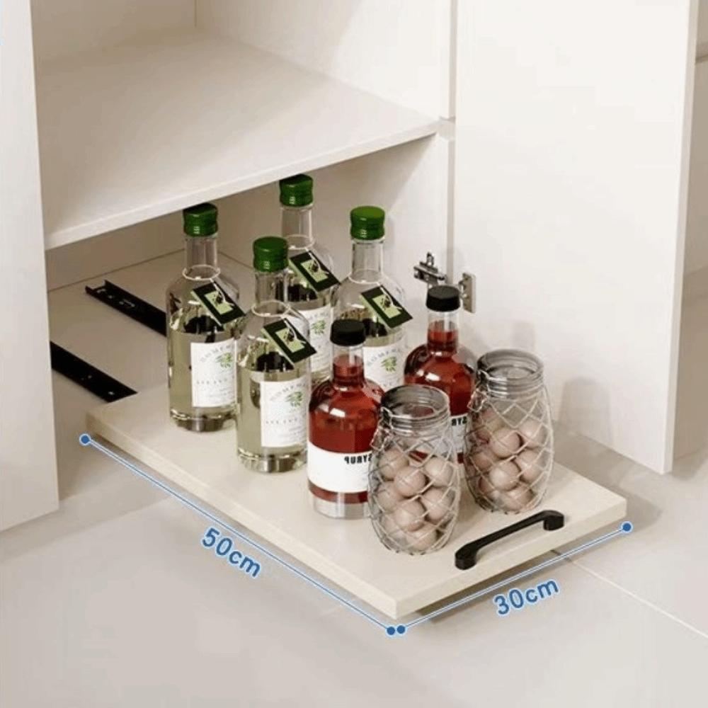 Slide Out Kitchen Storage Shelf No Drill Storage Tray Cabinet Organizer  Dishes Cups Supply