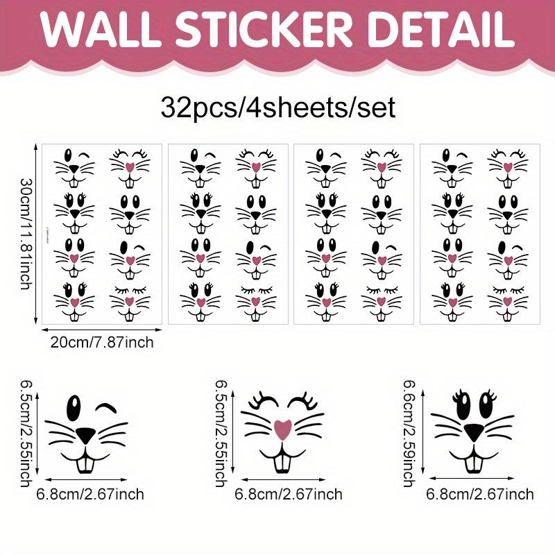 

32 шт. Наклейки на лицо пасхального кролика, Наклейки из винила для рукоделия с мордочками кролика, Наклейки-декали на стену с кроликом, Пасхальная наклейка на стекло 32pcs/4sheets