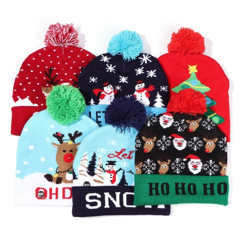 Xmas Tree Cartoon Snowman Knitted Cap LED Hat Christmas Hat Sweater Beanie