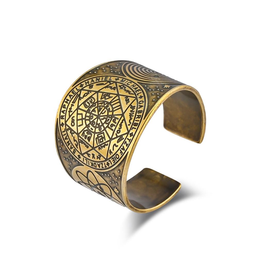Solomon Kabbalah Mystical Seven-pointed Star Titanium Steel Ring Adjustable Size Vintage Antique Silver Hand Jewelry