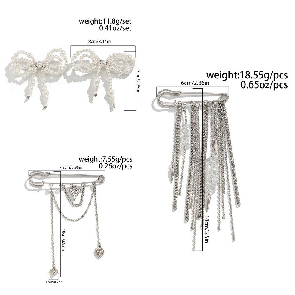 Detachable Heart Pearl Bow Brooch Alloy Decorative Jewelry Tassel Fixed Clothes Pin Fixed Clasps Clothing Clip