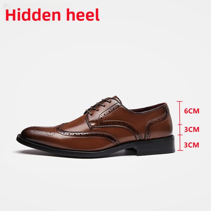 Men's Brogue Derby Shoes Pointed Toe Oxford Business Formal with Hidden Heel Elevator British Style Lace Up Casual