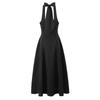 2025 European & American Style Black Halter Square Neck Sleeveless Retro Dress