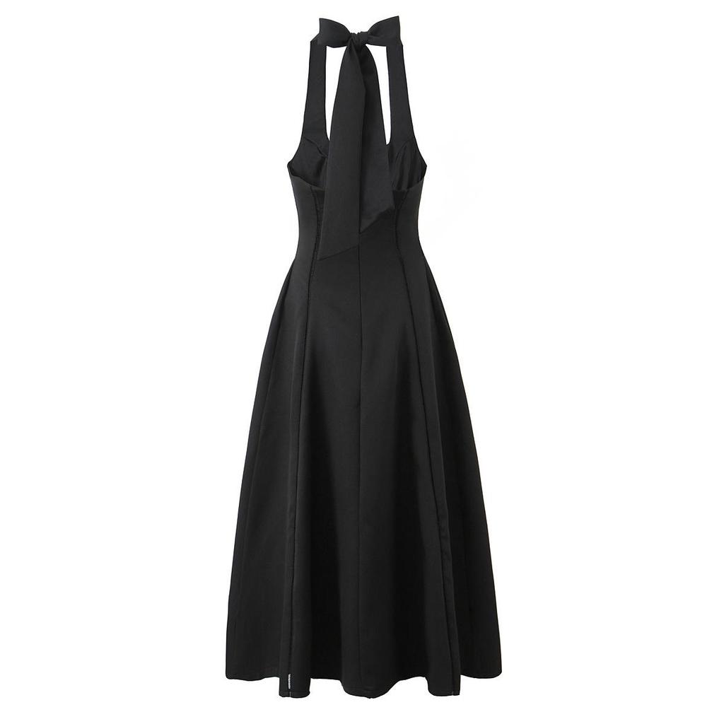 2025 European & American Style Black Halter Square Neck Sleeveless Retro Dress