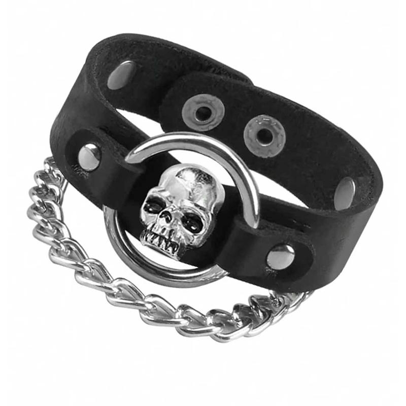 Halloween Punk Rock Skull Rivet Bracelet, Gothic Pu Leather Cuff Bracelet, 80S Wristband Bracelet, Adjustable For Men And Women