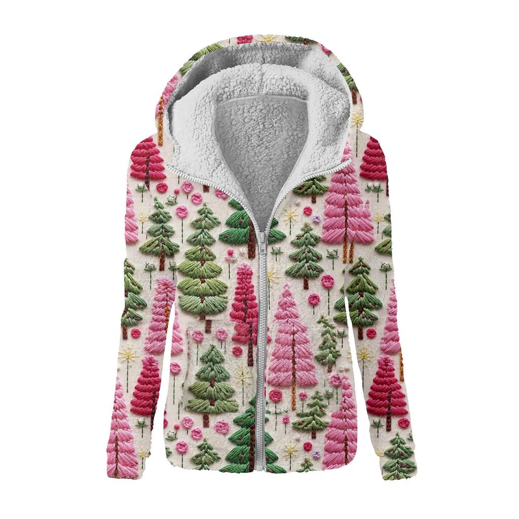 Dámská módní mikina s volným plyšovým zipem s kapucí a potiskem