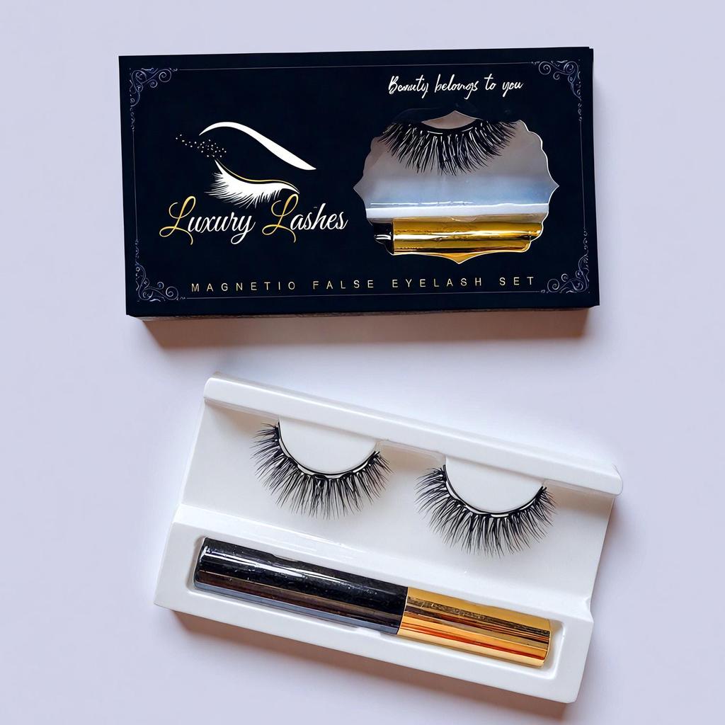 Magnetisches Set mit natürlichen, simulierten künstlichen Wimpern: 3 Paar mit abgewinkeltem Flügeldesign