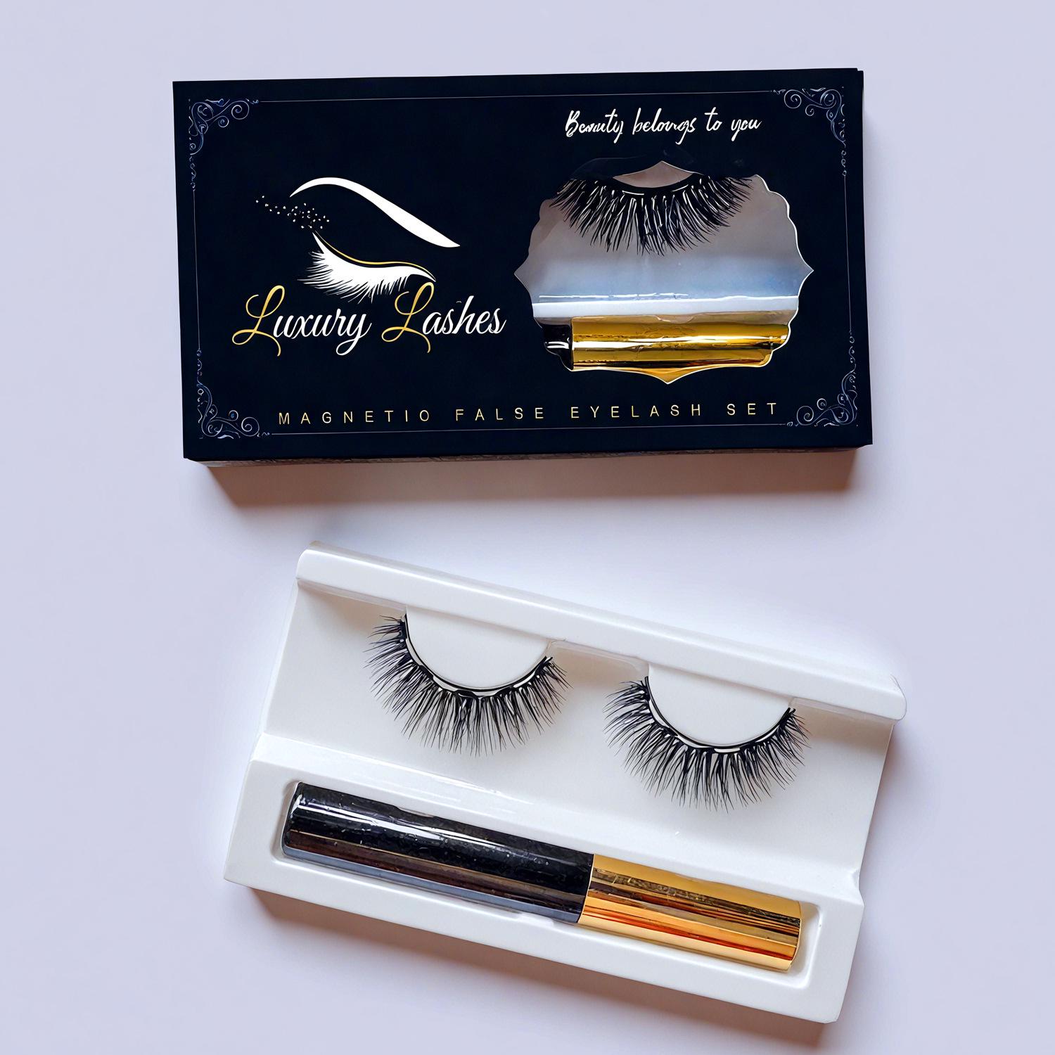 

Magnetic Natural Simulated False Eyelashes Set: 3 Pairs with Angled Wing Design