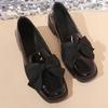 Women'S Slip-On Loafers with Black Bow Detail - Glossy Synthetic Cover, Comfortable Fabric Lining & Durable Rubber Sole - Versatile Casual Shoes