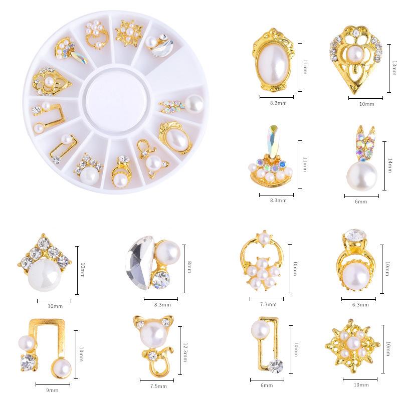 12 Stücke Rad 3D Legierung Perle Rhinstone Zirkon Nagel Ornament Nail art Dekoration Nagel Zubehör