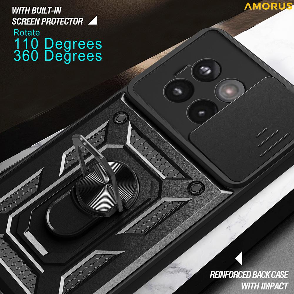 AMORUS Kickstand Case for OnePlus 13R 5G/Ace 5 5G/Ace 5 Pro 5G PC+TPU Phone Cover with Camera Lens Slider