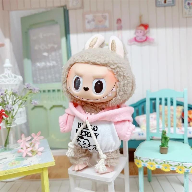 1PC 17cm Labubu Clothes Cute Mini Plush Doll's Outfit Accessories Jumpsuit Hooded Sweater Poncho for Labubu Dolls