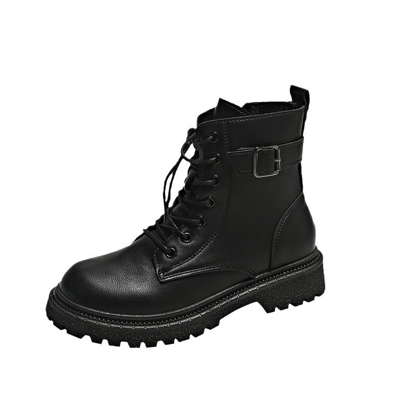 Women's 2025 Round Toe Lace-up Martin Boots with Side Zipper and Thick Sole - British Style Fashionable Short Boots