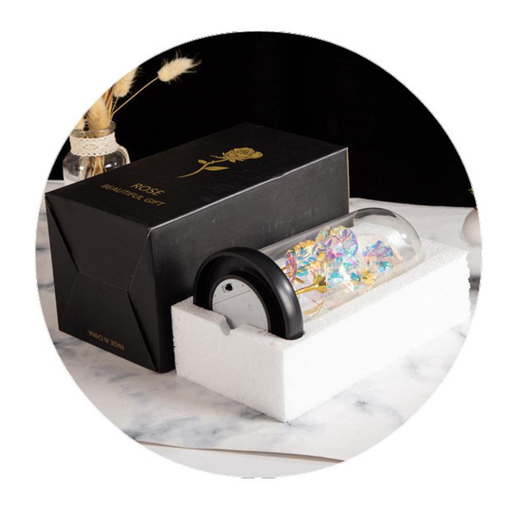 LED Rose Light Rose in Glass on Wooden Base Artificial Rose Flower Light Preserved Rose with LED Light