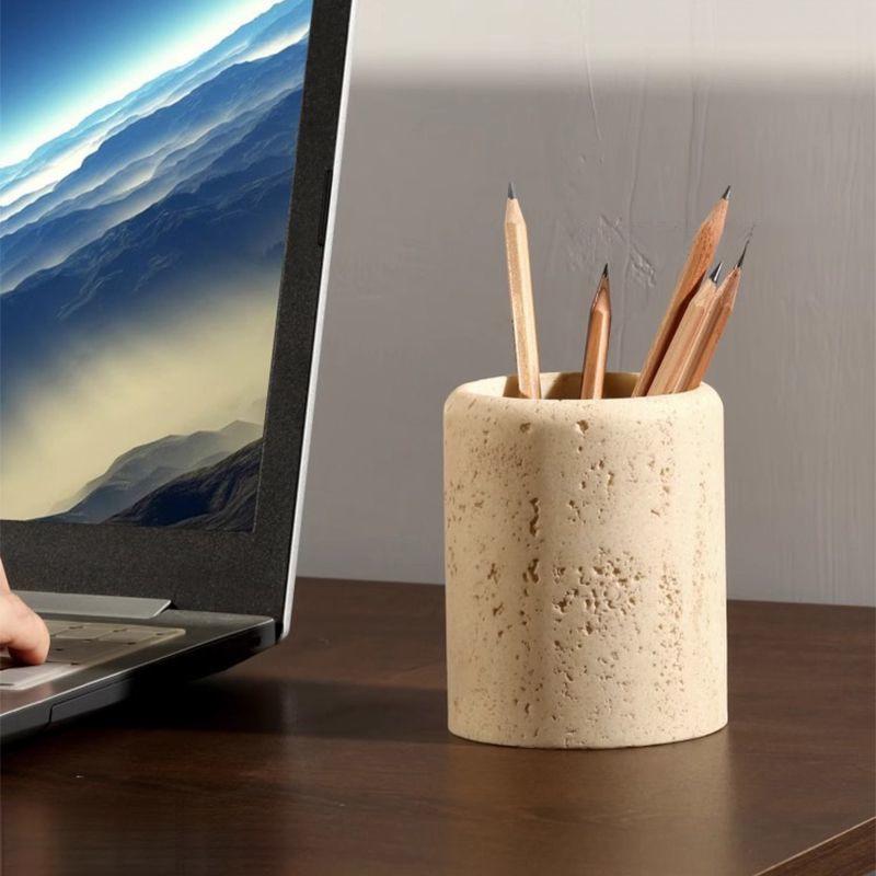 Portapenne di Lusso in Travertino - Organizzatore Minimalista per Scrivania d'Ufficio e Supporto Ornamentale