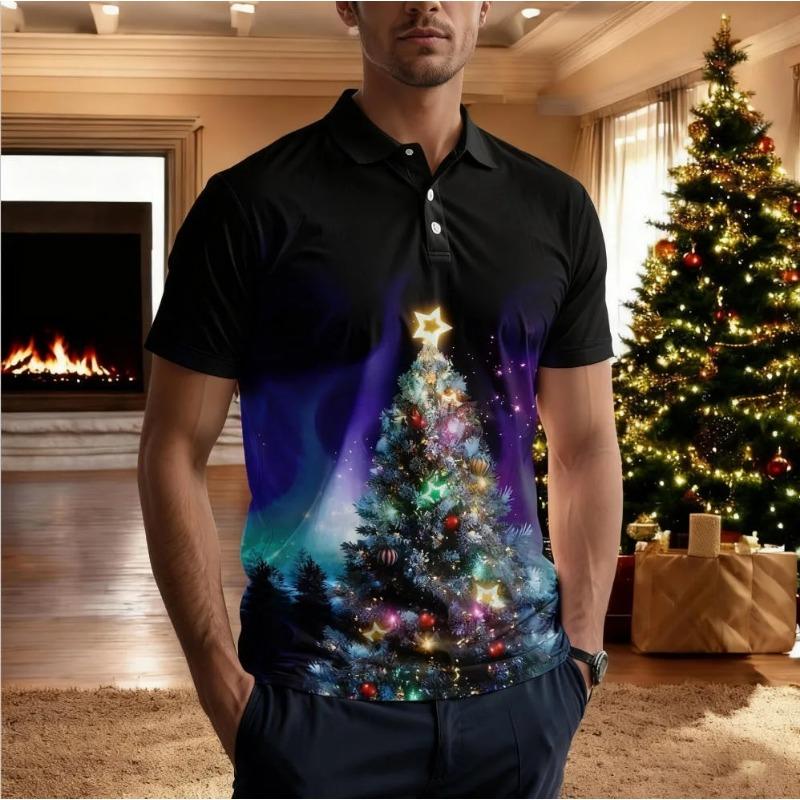 

2026 New Christmas Themed Printed Design Polo Shirt Collar Button Sublimated POLO Shirt Oversized High Quality Cheap Cool 3XL