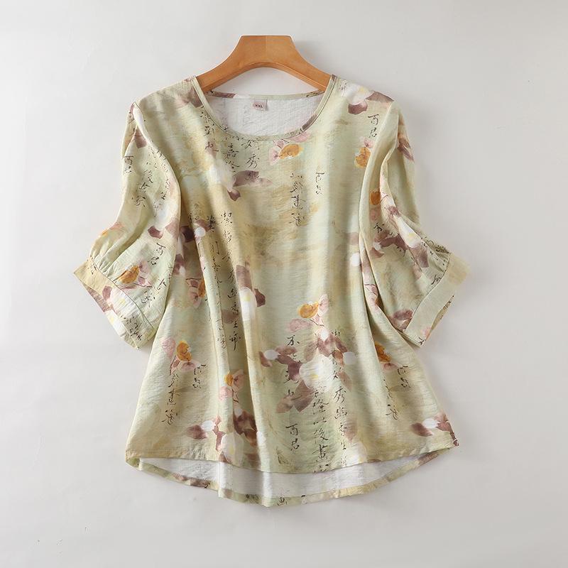 Chinese Style Tencel Cotton Short-Sleeved Top: Soft, Comfortable, and Breathable Pajamas for Middle-Aged and Elderly Women