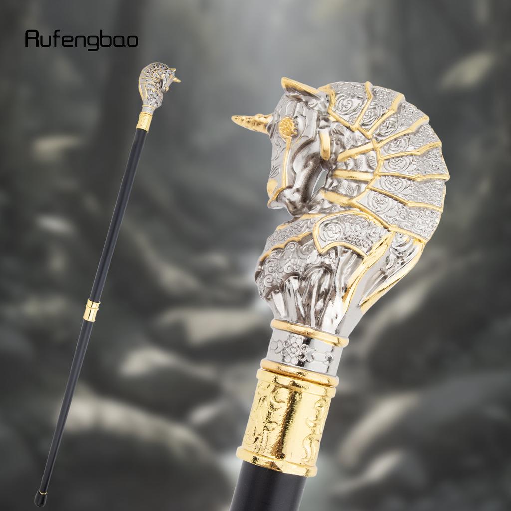 Golden White Horse Fashion Walking Stick Decorative Cospaly Vintage Party Fashionable Walking Cane Crosier 94.5cm