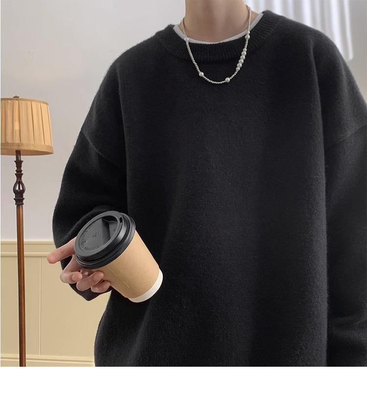Autumn/Winter Men's Loose Lapel Sweater - Trendy Hong Kong Style Long Sleeve Knitwear